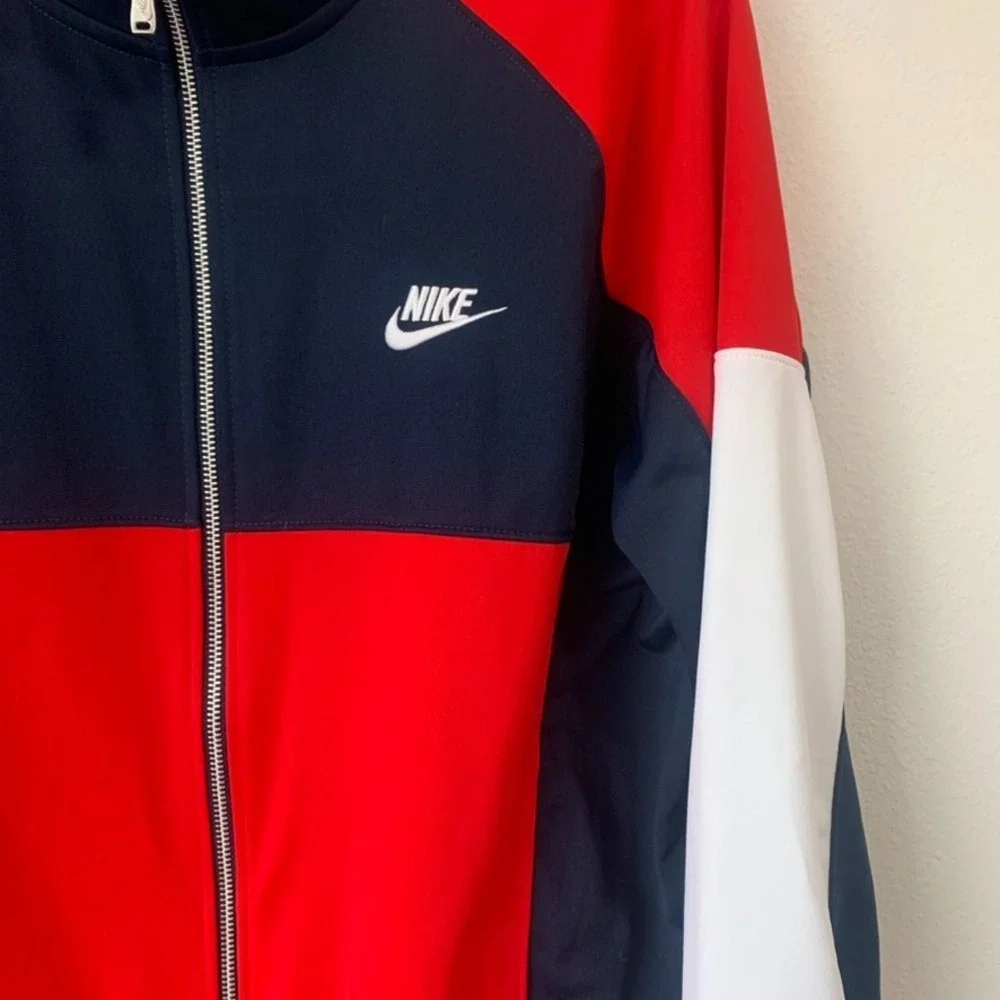 Nike Men's Size Large Track Jacket Full Zip Pockets Red White Blue‎ CU4307-451